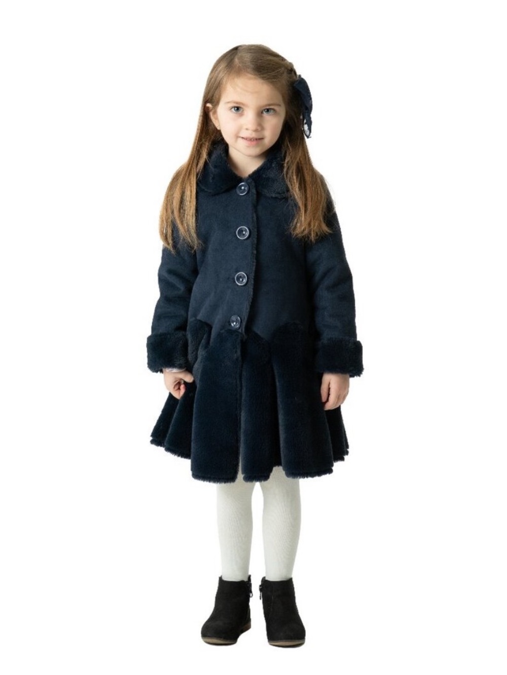 AMERICAN WIDGEON Girls' Black Button Faux Fur Coat